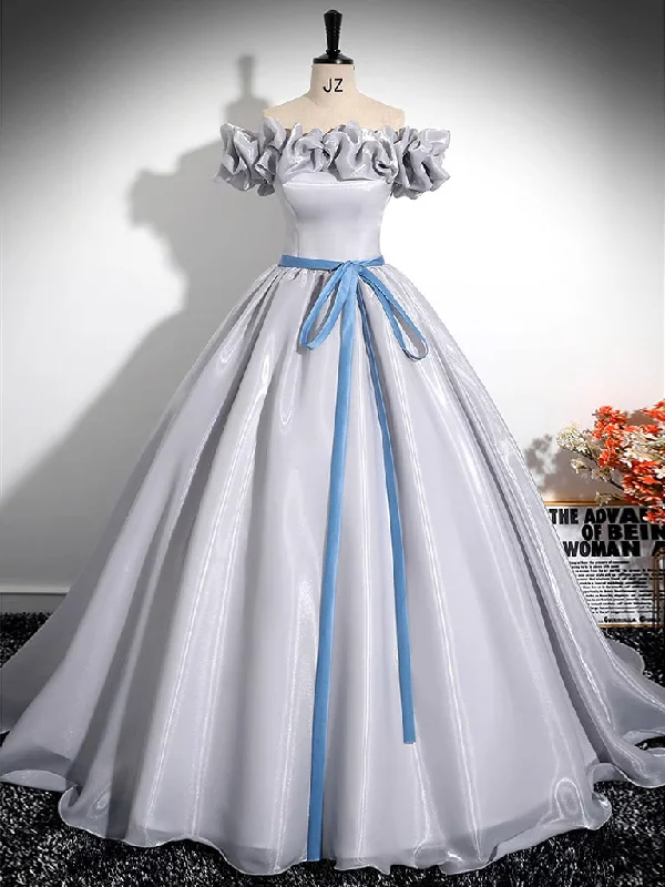 A-Line Off Shoulder Gray Satin Long Prom Dress, Gray Long Formal Dress Bodycon Club Sequined A-Line Off Shoulder Gray Satin Long Prom Dress, Gray Long Formal Dress Bodycon Club Sequined
