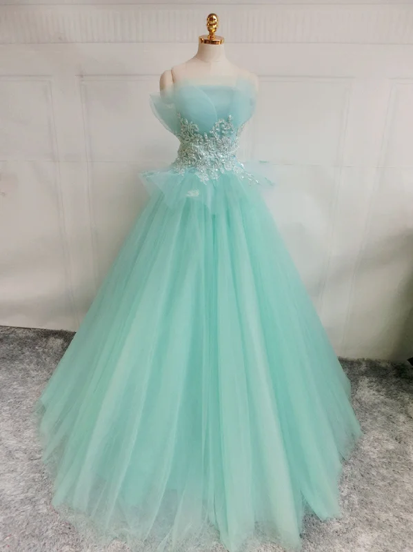 Green A-Line Tulle Lace Long Prom Dress, Green Sweet 16 Dress Tunics Cozy comfortable Green A-Line Tulle Lace Long Prom Dress, Green Sweet 16 Dress Tunics Cozy comfortable
