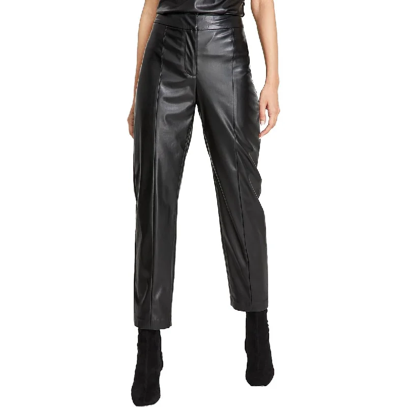 DKNY Womens Faux Leather High Rise Skinny Pants Casual Sweatpants Style