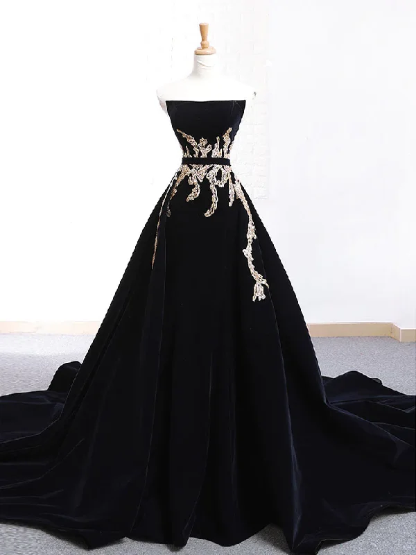 Glam Black Velvet Long Formal Gown with Gold Lace, Black Velvet Prom Dress Evening Dress Halter Neckline Beach Glam Black Velvet Long Formal Gown with Gold Lace, Black Velvet Prom Dress Evening Dress Halter Neckline Beach