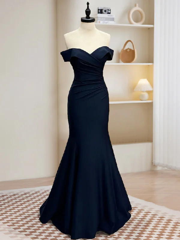 Mermaid Satin Dark Blue Long Prom Dress, Dark Blue Long Formal Dress Tunics Fleece cozy Mermaid Satin Dark Blue Long Prom Dress, Dark Blue Long Formal Dress Tunics Fleece cozy