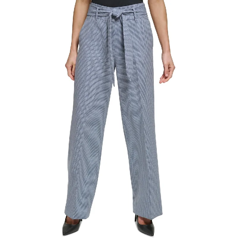DKNY Womens High Rise Belted Wide Leg Pants Trendy Printed Leggings