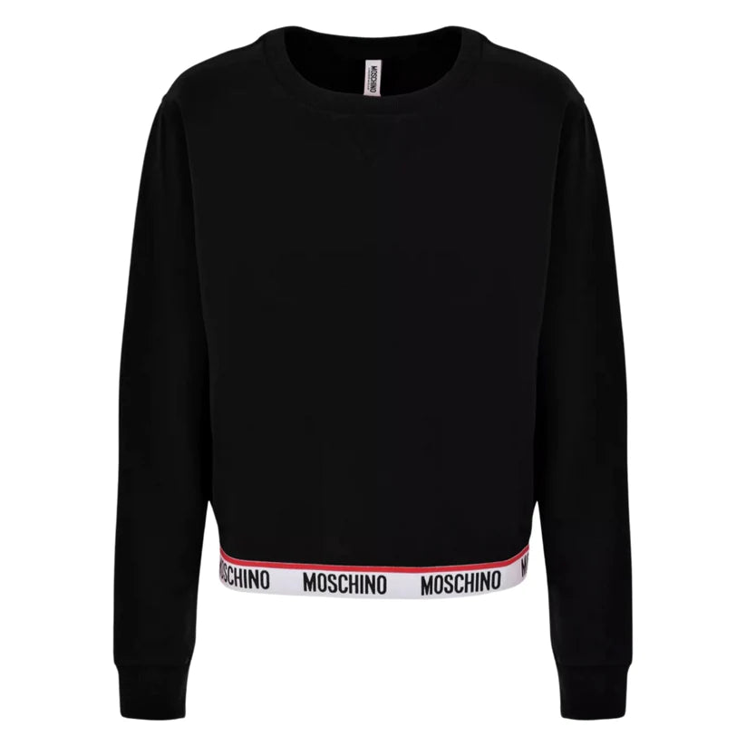 WOMENS MOSCHINO TAPE SWEATSHIRT -BLACK Hoodie with Zipper Placket Modern Functional