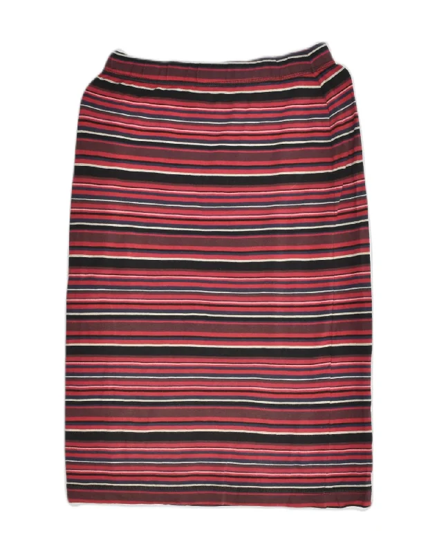 J. CREW Womens Straight Skirt UK 8 Small W24  Red Striped Cotton leather skirt bold