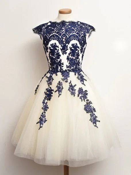 Round Neck Short White And Blue Lace Prom Dresses, Short Lace Homecoming/Graduation Dress Tunics Trendy modern Round Neck Short White And Blue Lace Prom Dresses, Short Lace Homecoming/Graduation Dress Tunics Trendy modern