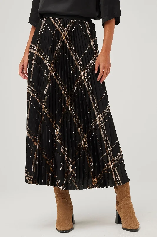 Leo & Ugo Skirt Midi Pleated Check Black Gold KHJ195 slim fit skirt