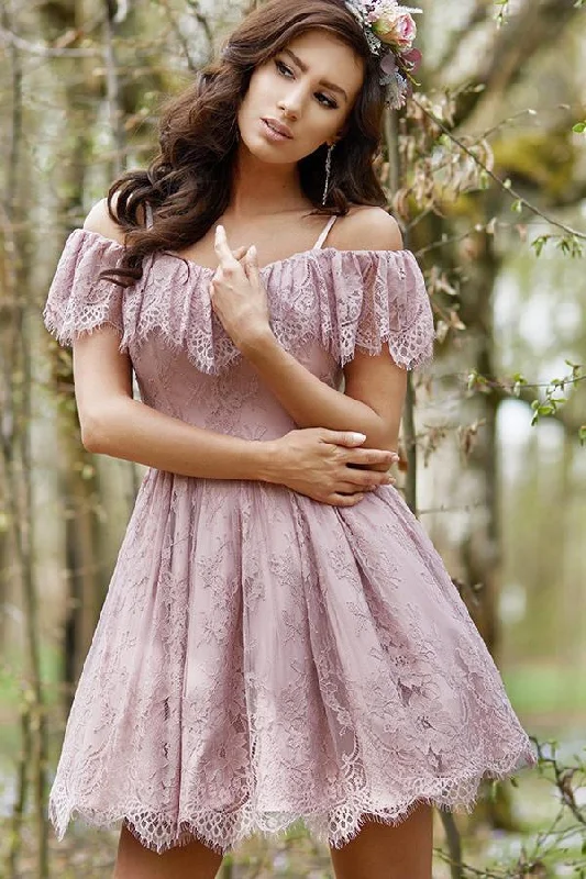 A-Line Cold Shoulder Purple Lace Homecoming Party Dress with Ruffles Prom Dresses STK14965 Cowl Neckline Elegant A-Line Cold Shoulder Purple Lace Homecoming Party Dress with Ruffles Prom Dresses STK14965 Cowl Neckline Elegant