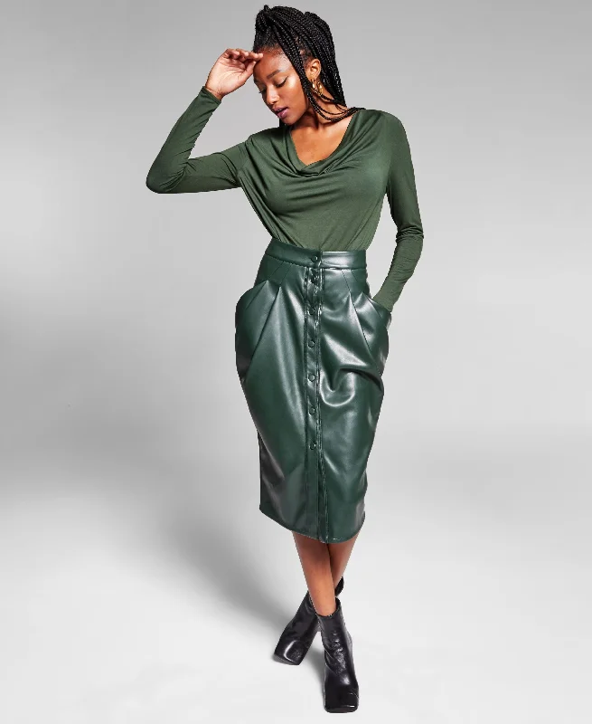 Jeannie Mai X Inc Petite Draped Pleather Skirt velvet skirt luxurious
