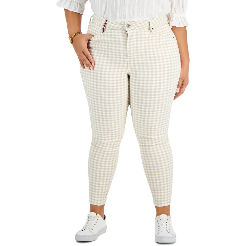 Tommy Hilfiger Womens Plus Gingham Checkered Ankle High-Waist Pants Relaxed Linen Pants Tommy Hilfiger Womens Plus Gingham Checkered Ankle High-Waist Pants Relaxed Linen Pants