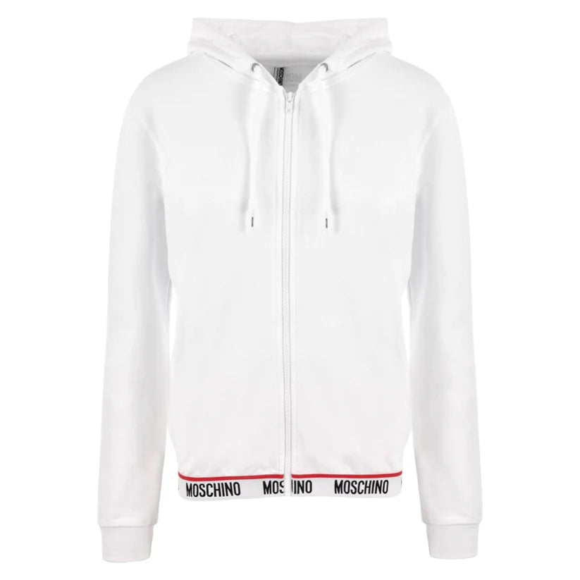 WOMENS MOSCHINO TAPE ZIP UP HOODIE - WHITE Hoodie with Turtle Neck Cozy Winter
