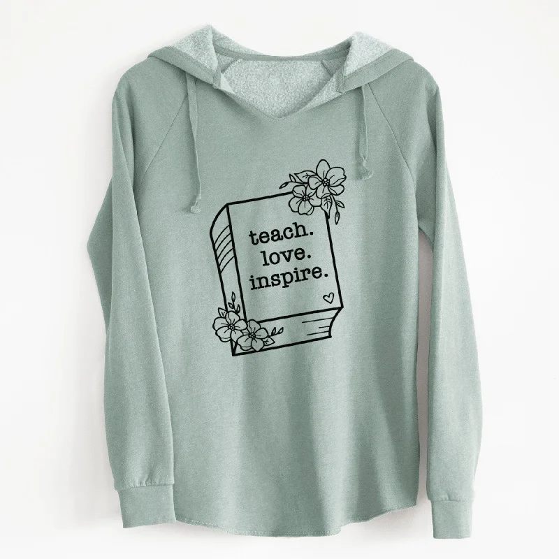 Teach. Love. Inspire. - Floral Book - Cali Wave Hooded Sweatshirt Hoodie with High Neck Warm Protective Teach. Love. Inspire. - Floral Book - Cali Wave Hooded Sweatshirt Hoodie with High Neck Warm Protective