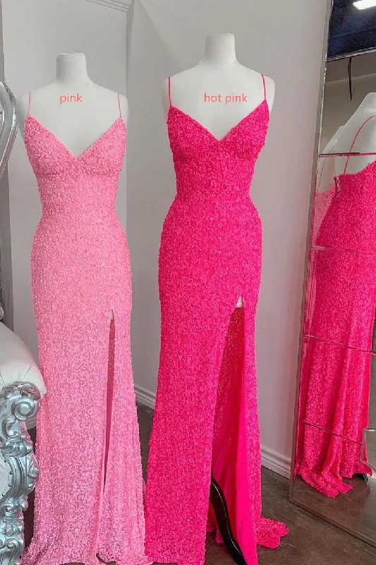 Flattering Mermaid Hot Pink Sequins Long Prom Party Dress With Slit OK1309 Tunics Hiking breathable Flattering Mermaid Hot Pink Sequins Long Prom Party Dress With Slit OK1309 Tunics Hiking breathable