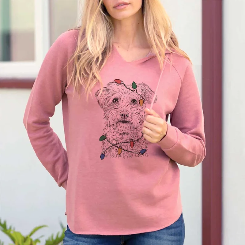Christmas Lights Rudy the Schnoodle - Cali Wave Hooded Sweatshirt Hoodie with Pocket Utility Practical Christmas Lights Rudy the Schnoodle - Cali Wave Hooded Sweatshirt Hoodie with Pocket Utility Practical