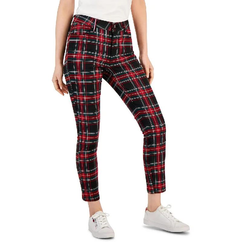 Tommy Hilfiger Womens Tribeca Plaid Crop Skinny Pants Comfy Athletic Pants