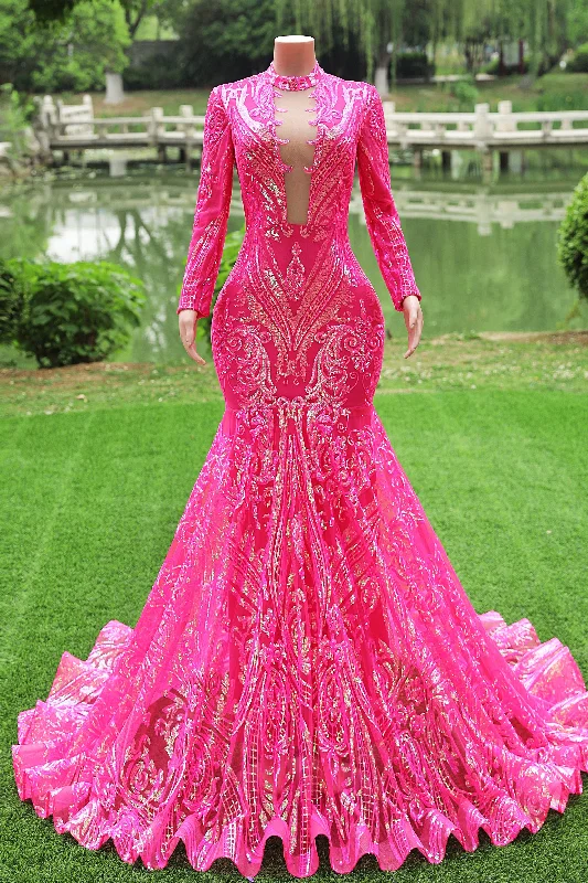 Elegant Hot Pink Mermaid Prom Dresses Sequin Evening Party Dress Pageant Dresses for Women Bodycon Fitted Nightout Elegant Hot Pink Mermaid Prom Dresses Sequin Evening Party Dress Pageant Dresses for Women Bodycon Fitted Nightout