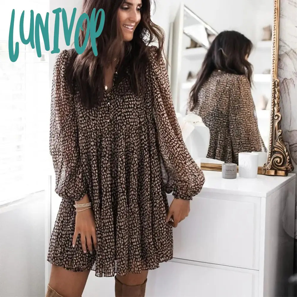 Lunivop Lantern Sleeve Dot Print Ruffles Women Dress Casual V-neck Long Sleeve Button Mini Dress Ladies Elegant Party Dress Vestido Tunics Leisure comfortable Lunivop Lantern Sleeve Dot Print Ruffles Women Dress Casual V-neck Long Sleeve Button Mini Dress Ladies Elegant Party Dress Vestido Tunics Leisure comfortable