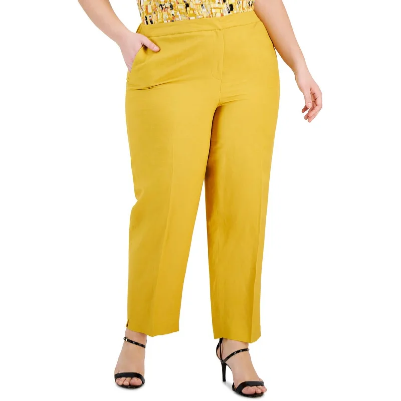 Kasper Womens Plus Mid-Rise Stretch Straight Leg Pants Slim-Fit Khaki Pants