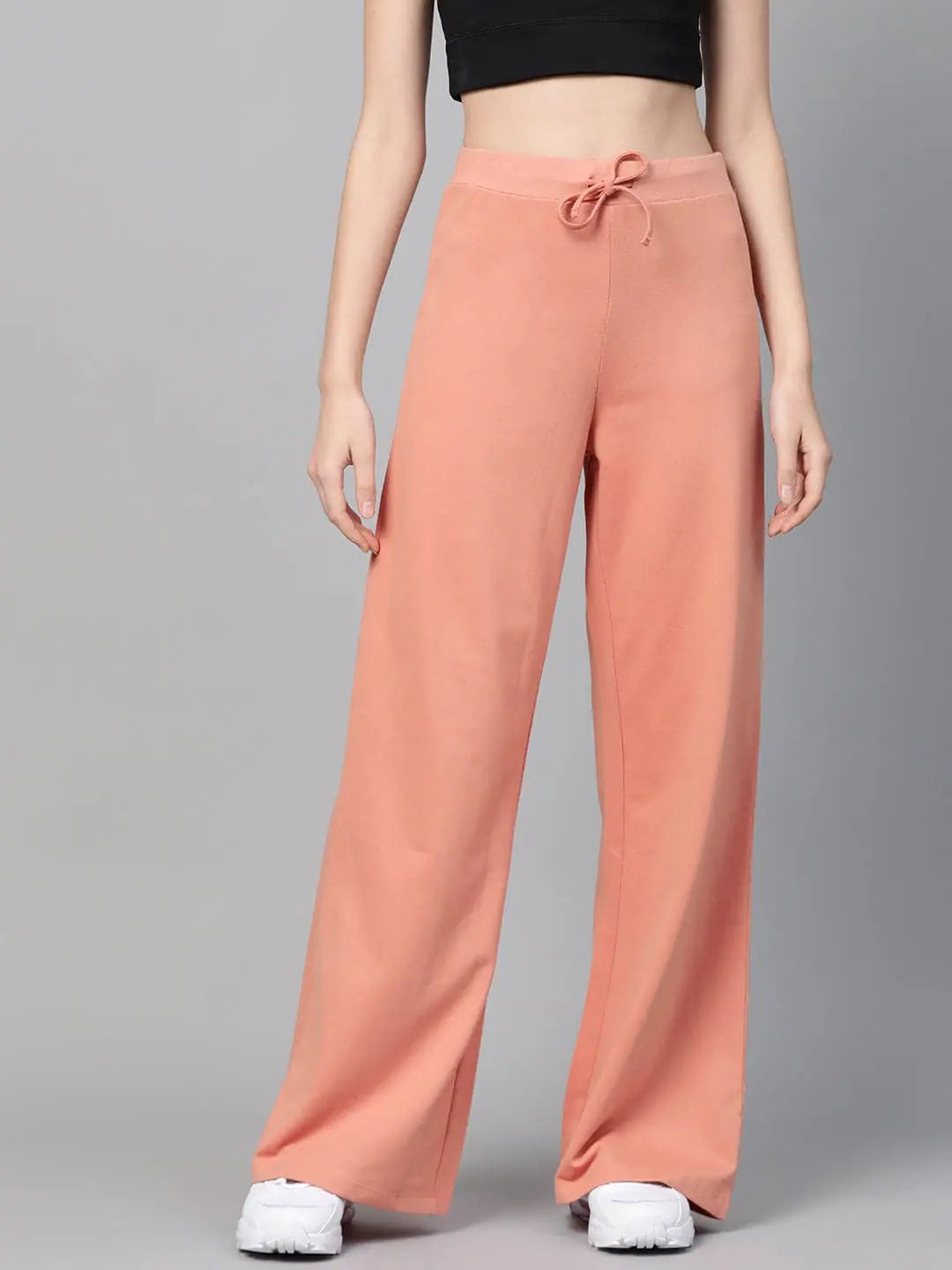 Peach Terry Wide Leg Drawstring Pants High-Waist Trousers