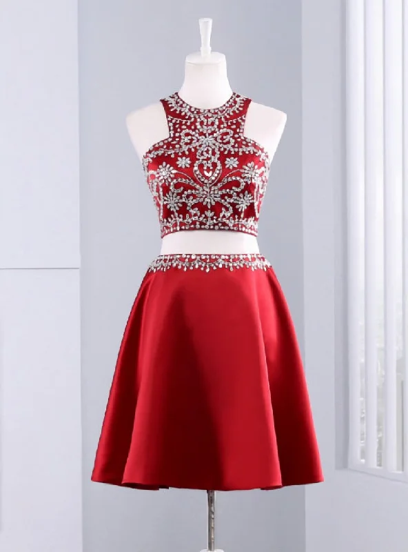 Cute Short 2 Piece Red Evening Dress Graduation Dresses Party Dresses Off-the-shoulder Chic Trendy Cute Short 2 Piece Red Evening Dress Graduation Dresses Party Dresses Off-the-shoulder Chic Trendy
