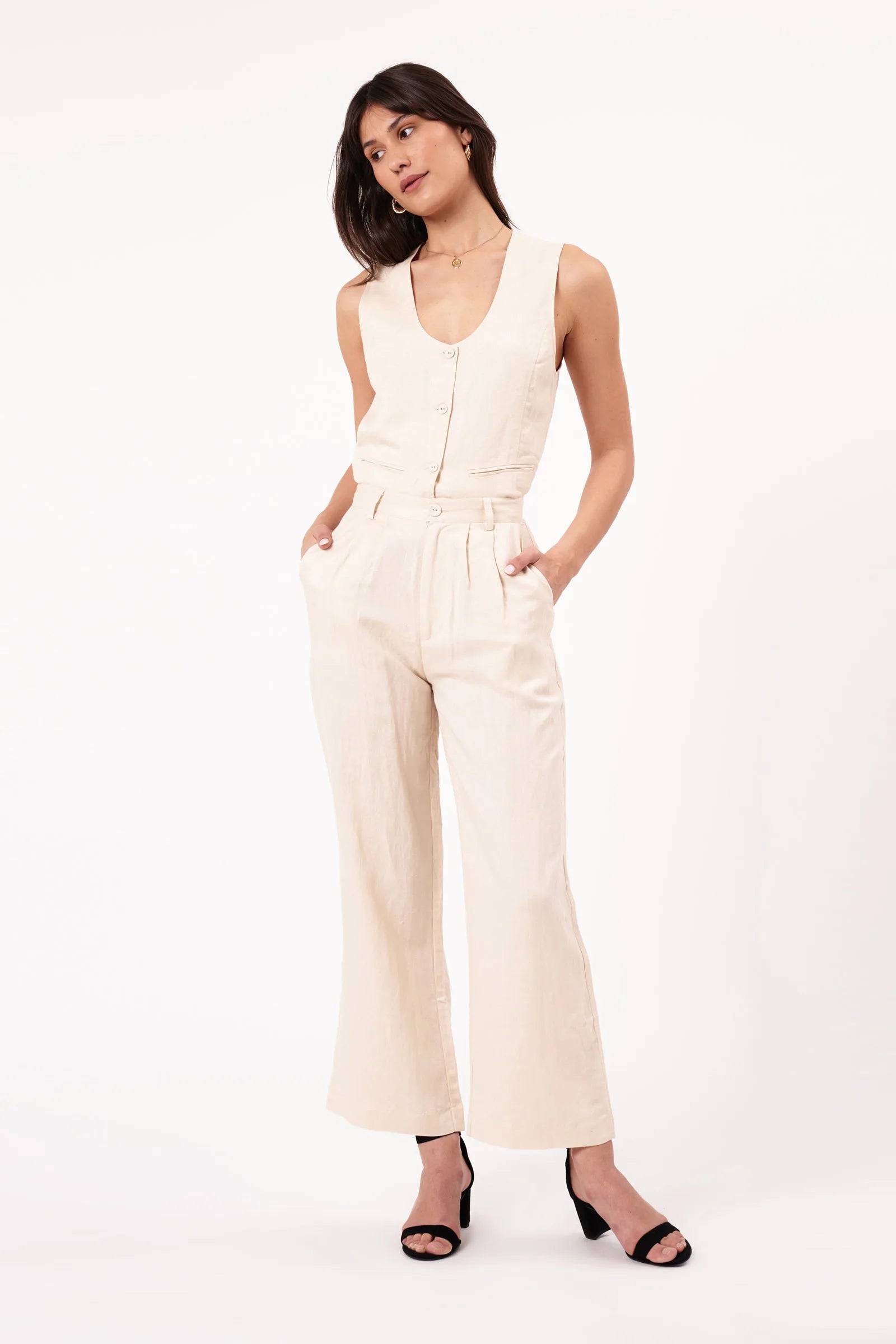 Rolla's Chloe Pleat Linen Pants Biscuit Casual Lounge Pants