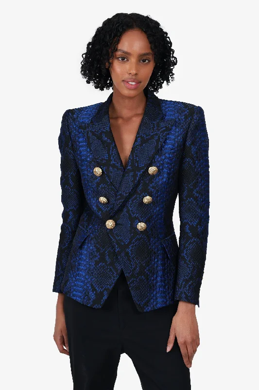 Balmain Blue Snake Texture Blazer Size 36 Women's High-End Blazer