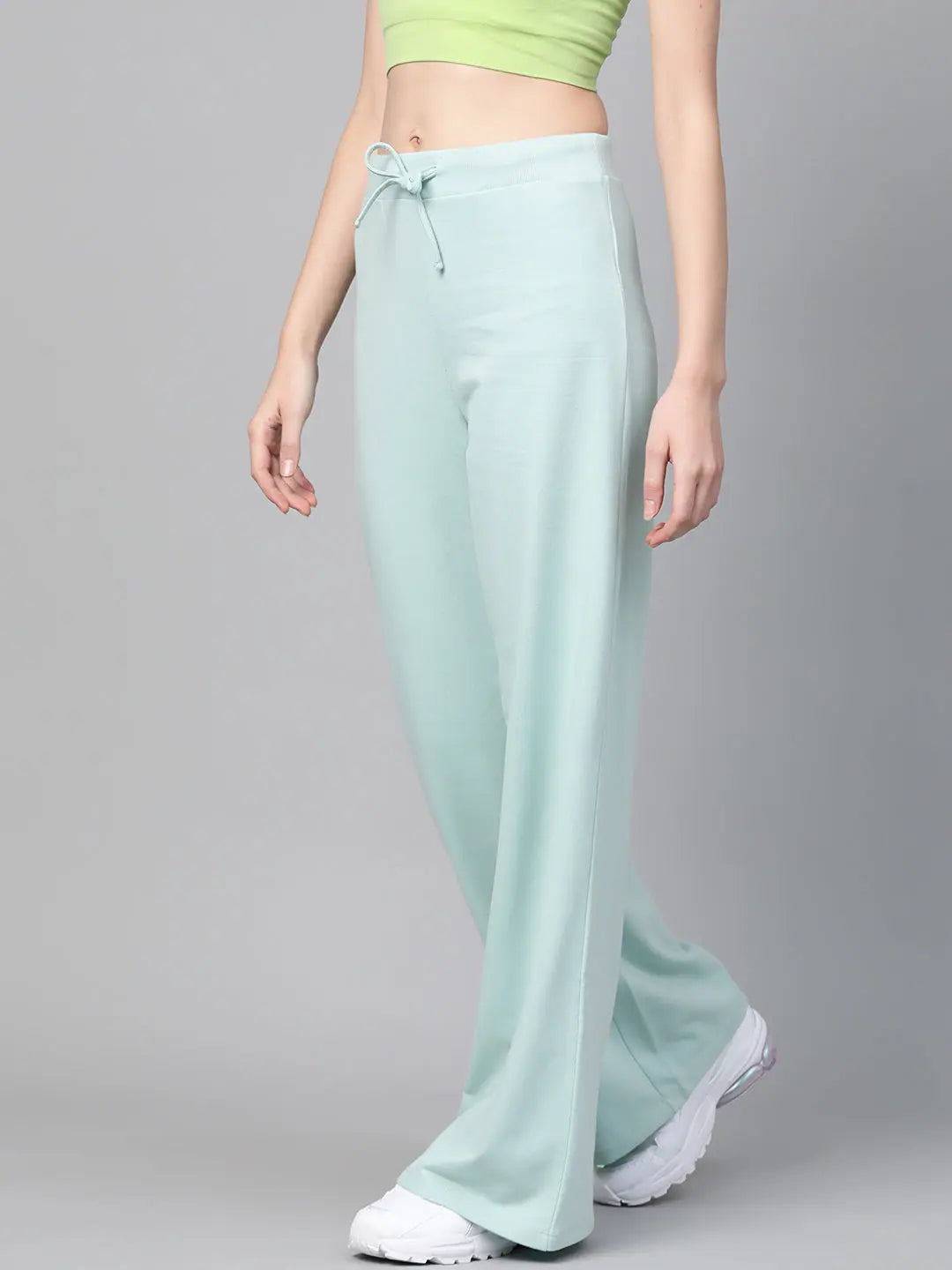 Sea Green Terry Wide Leg Drawstring Pants Cozy Lounge Pants
