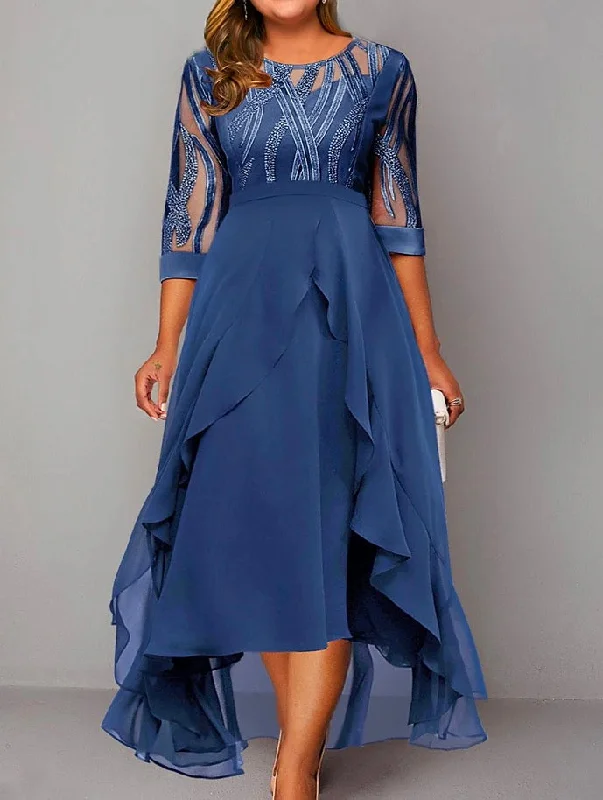 Crew Neck Lace 3/4 Length Sleeve Party Dress Mermaid Tail Wedding