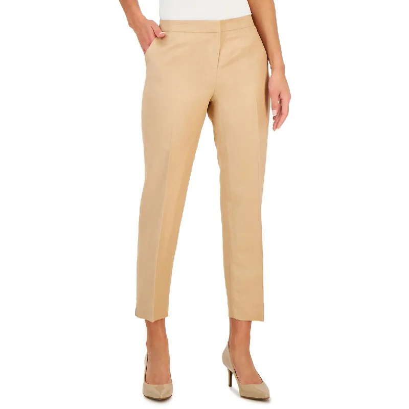 Kasper Womens Petites High Rise Solid Straight Leg Pants High-Waist Yoga Pants