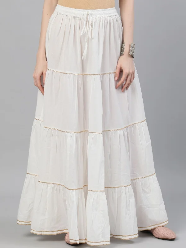 Women's White Gotta Patti Work Tiered Skirt - AKS wool skirt thick