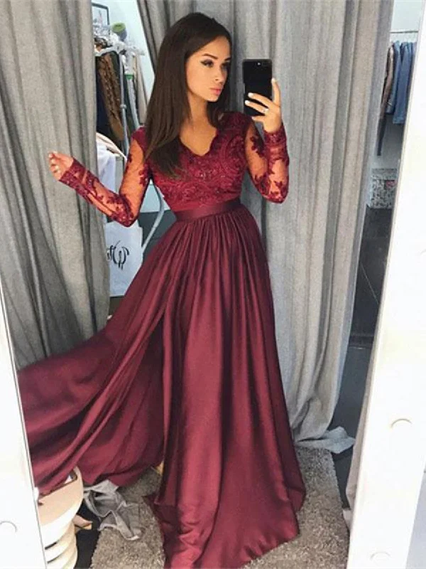 A Line Long Sleeves Burgundy/Pink/Navy Blue Lace Prom Dresses, Long Sleeves Burgundy/Pink/Navy Blue Lace Graduation Dresses Tunics Designer luxury A Line Long Sleeves Burgundy/Pink/Navy Blue Lace Prom Dresses, Long Sleeves Burgundy/Pink/Navy Blue Lace Graduation Dresses Tunics Designer luxury
