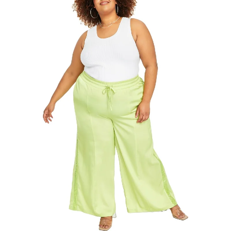 Nina Parker Womens Plus Sequined High Rise Wide Leg Pants Soft Stretch Leggings