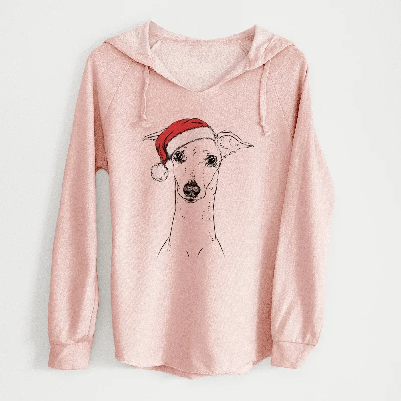 Santa Pip the Italian Greyhound - Cali Wave Hooded Sweatshirt Hoodie with Button Placket Classic Preppy Santa Pip the Italian Greyhound - Cali Wave Hooded Sweatshirt Hoodie with Button Placket Classic Preppy