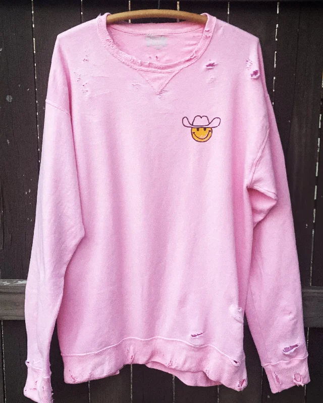 One-Off Happy Trails Pink Sweatshirt (Women's Medium) Hoodie with Cropped Fit Short Trendy One-Off Happy Trails Pink Sweatshirt (Women's Medium) Hoodie with Cropped Fit Short Trendy