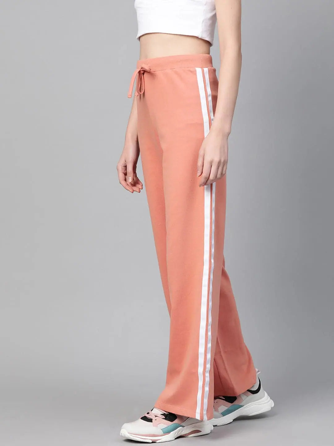 Peach Terry Side Tape Drawstring Pants Elegant Dress Pants