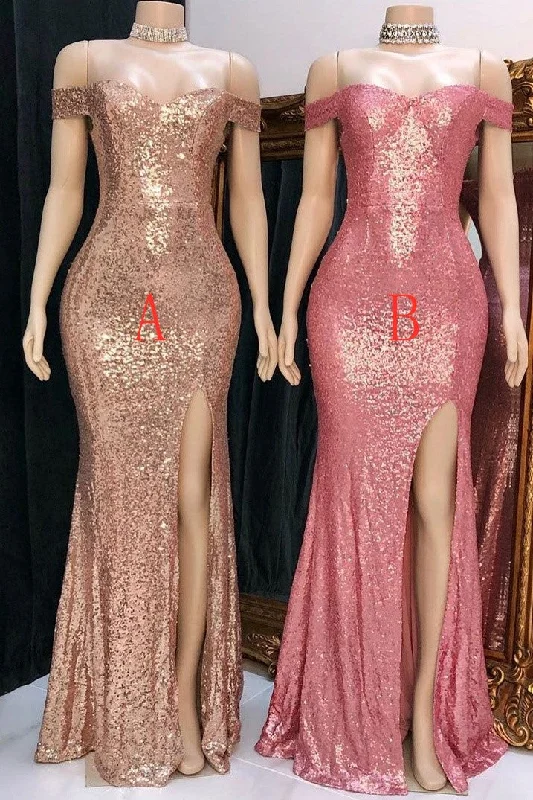 Glitter Off The Shoulder Front Split Long Party Dress Simple Prom Dress OK19 Tunics Party sparkling Glitter Off The Shoulder Front Split Long Party Dress Simple Prom Dress OK19 Tunics Party sparkling