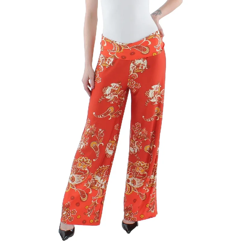 White Mark Womens Jersey Printed Palazzo Pants Wide-Legged Palazzos