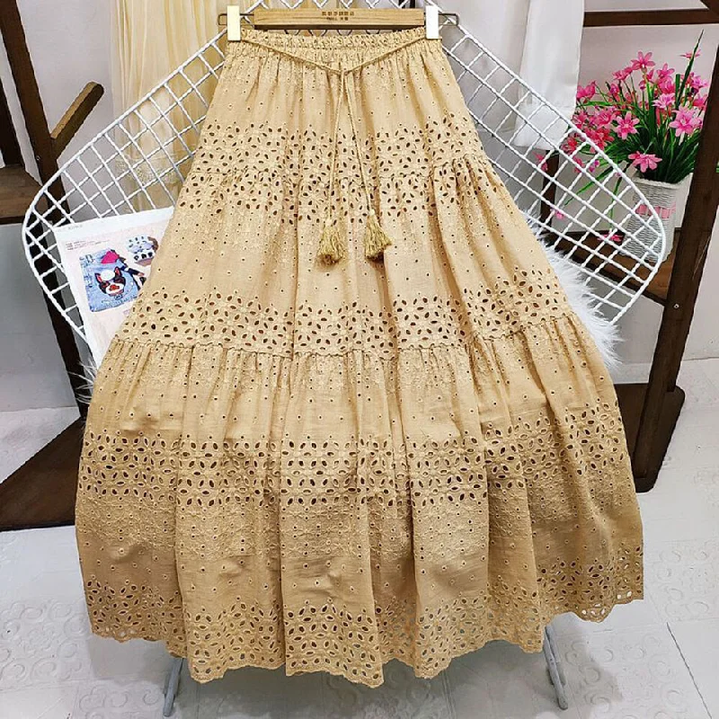 Khaki Eyelet Boho Maxi Skirt athletic skirt fit