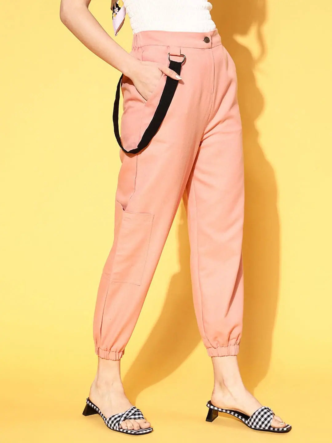 Women Dusty Pink Hip-Hop Streetwear Cargo Pants Trendy Printed Pants