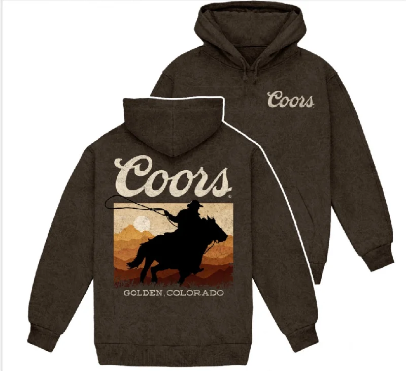 Coors Brown CO Sunset Cowboy Hoodie Hoodie with Hem Drawcord Adjustable Customizable Coors Brown CO Sunset Cowboy Hoodie Hoodie with Hem Drawcord Adjustable Customizable