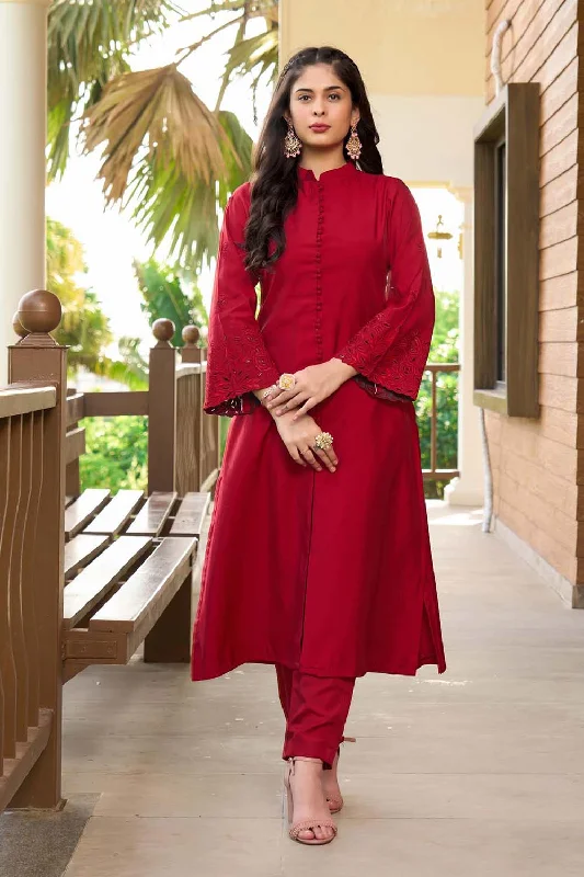 Maroon Hand Embroidery Art Silk A Line Pants Kurta Set Classic Pleated Pants