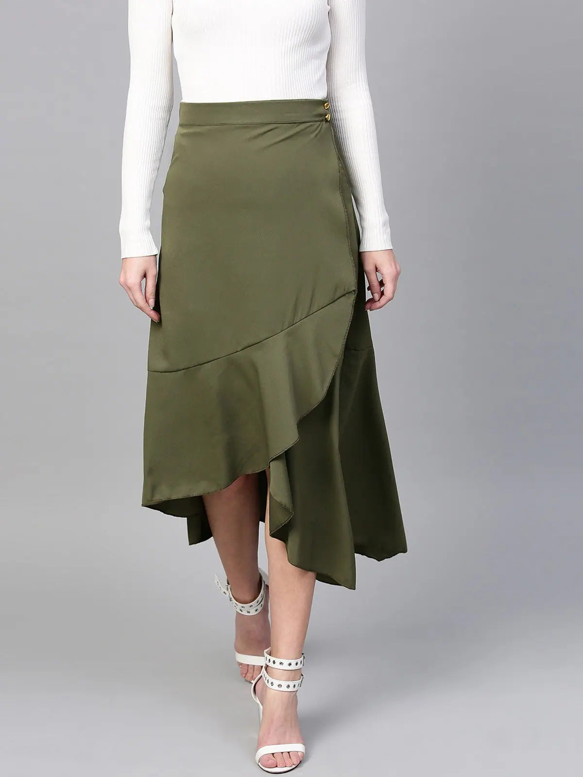 Solid Asymmetric Wrap Skirt linen skirt natural