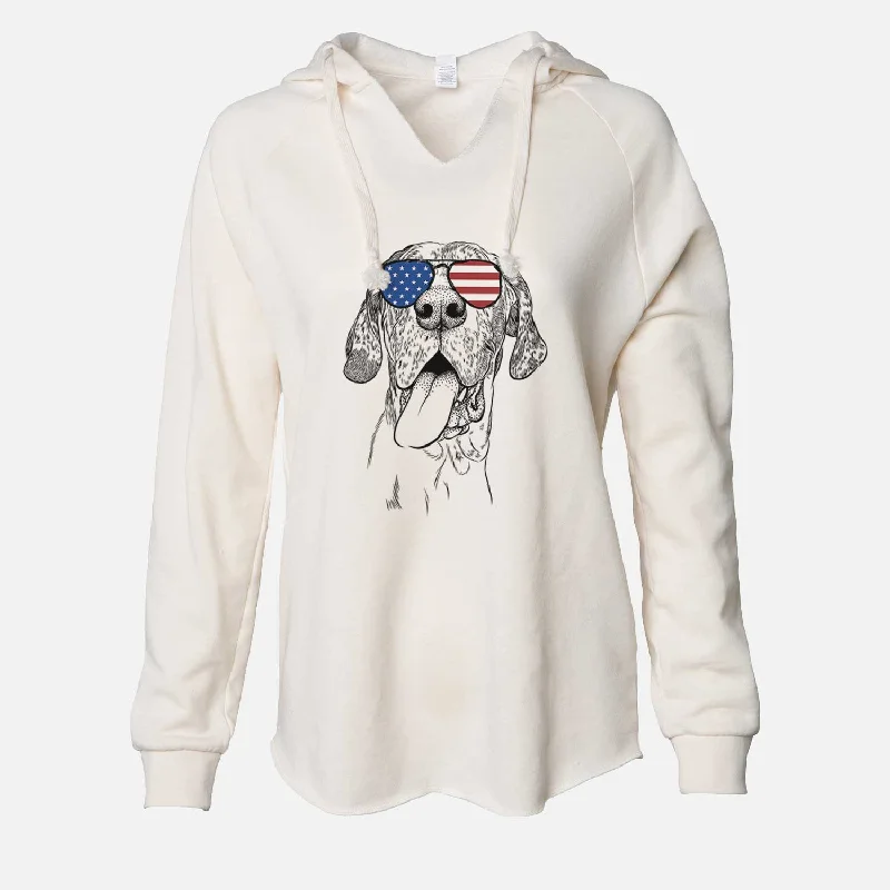 USA Hennessey the Great Dane - Cali Wave Hooded Sweatshirt Hoodie with Bell Sleeves Flared Feminine USA Hennessey the Great Dane - Cali Wave Hooded Sweatshirt Hoodie with Bell Sleeves Flared Feminine