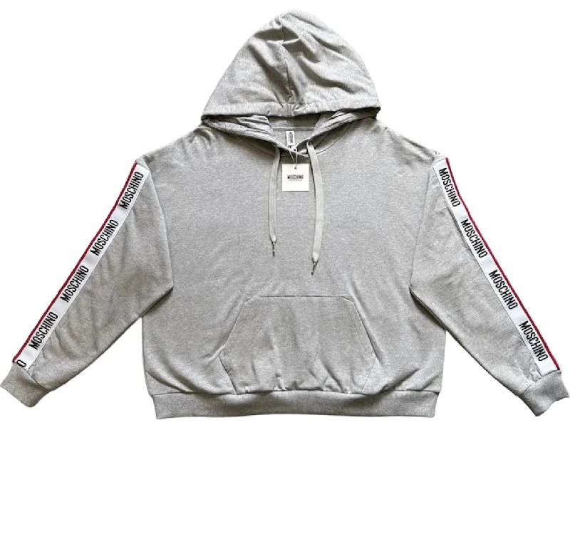WOMENS MOSCHINO TAPE HOODED SWEATSHIRT - GREY Hoodie with Puffed Sleeves Voluminous Trendy WOMENS MOSCHINO TAPE HOODED SWEATSHIRT - GREY Hoodie with Puffed Sleeves Voluminous Trendy