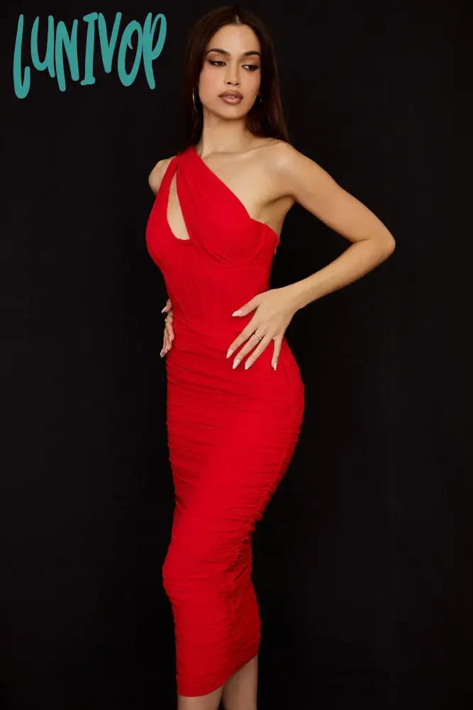 lined red dress