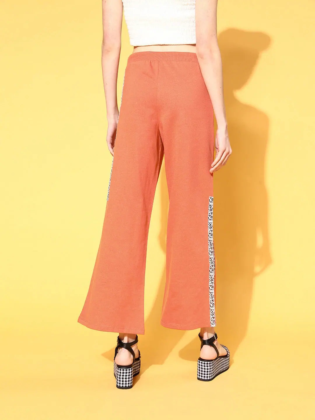 Women Coral Terry Animal Tape Wide Leg Track Pants Soft Wool Pants