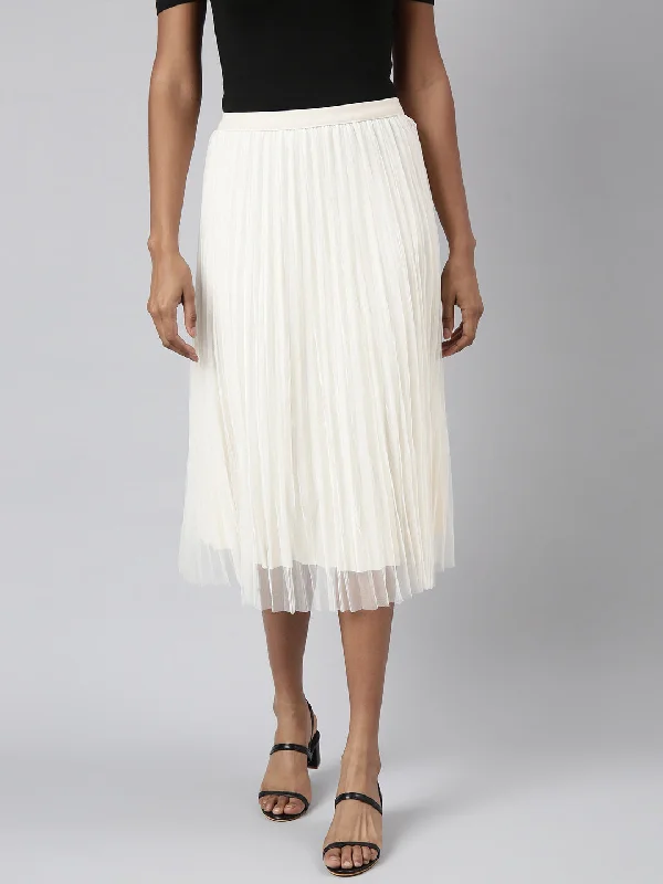 Women Flared Midi Cream Solid Skirt-CHN-1096-Cream lace skirt romantic