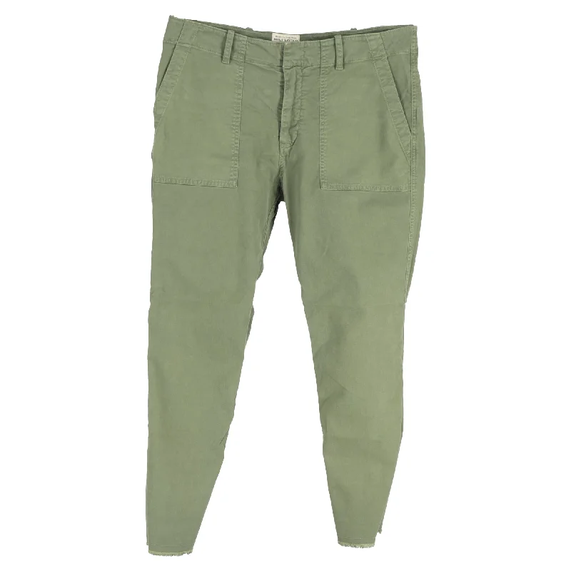 Nili Lotan Jenna Raw Hem Crop Stretch Twill Pants in Green Cotton Wide-Legged Palazzos Nili Lotan Jenna Raw Hem Crop Stretch Twill Pants in Green Cotton Wide-Legged Palazzos