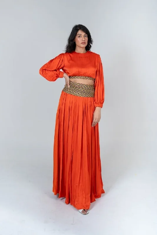 Orange Skirt Set with Color-Blocked Braids tulle skirt dreamy