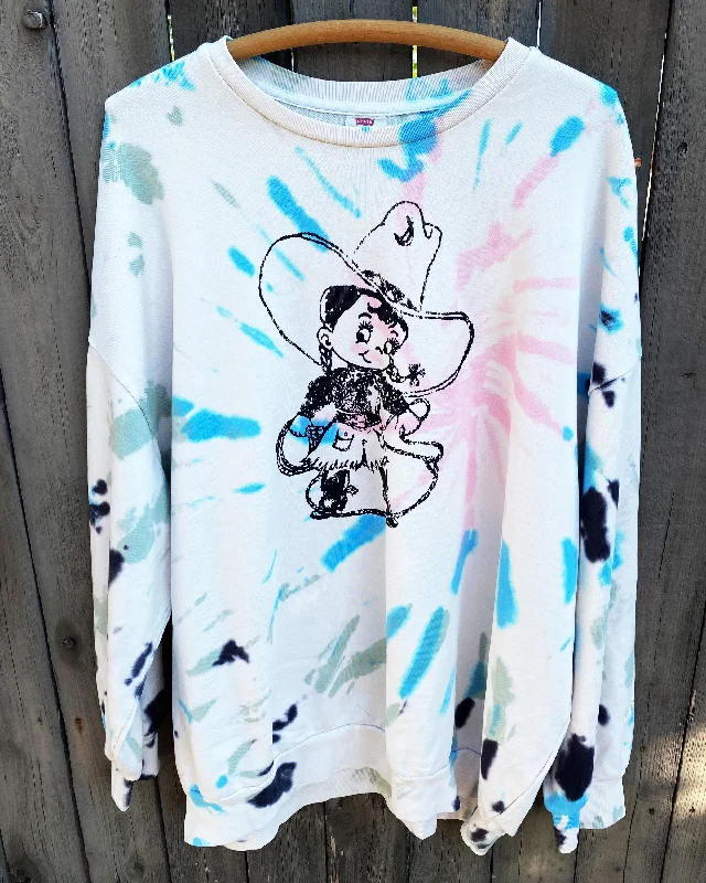 One-Off Little Roper Girl Sweatshirt #2 (Women's Large) Hoodie with Longline Fit Extended Stylish One-Off Little Roper Girl Sweatshirt #2 (Women's Large) Hoodie with Longline Fit Extended Stylish