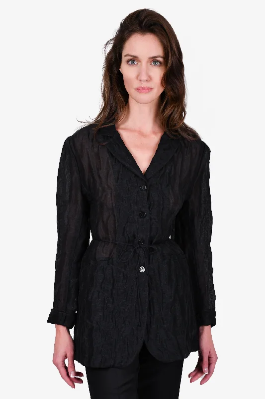 Cecile Bahnsen Linen/Silk Sheer Black Wrinkled Blazer Size 6 Women's Boutique Jacket